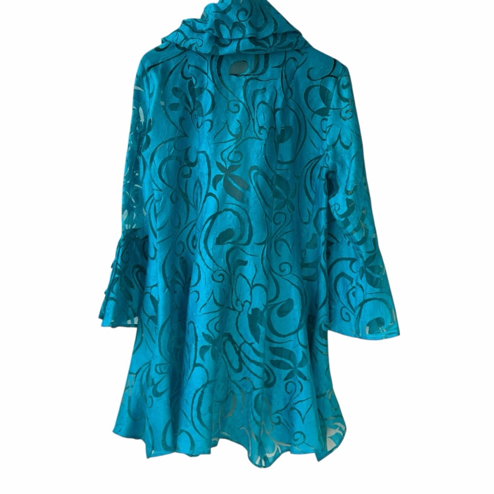 I.C. By Connie K. Women's Flowy Teal Floral Tunic w/ Ruffle bell sleeves Size M - Picture 6 of 8